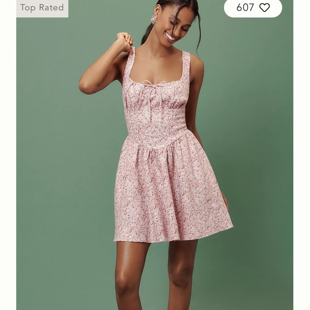 NWOT Reformation Pink Daria Linen Floral Mini Dress